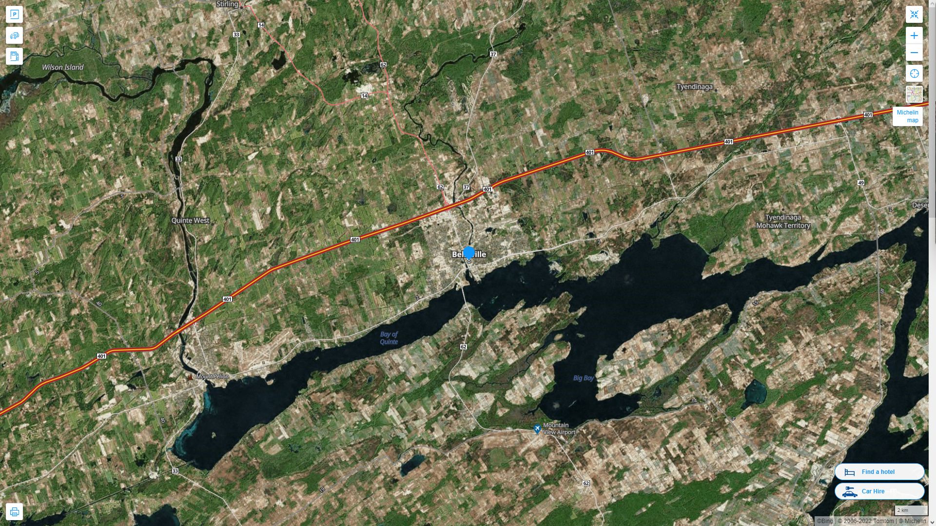 Belleville Canada Autoroute et carte routiere avec vue satellite